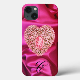 CUPID LACE HEART SILK PINK FUCHSIA CLOTH MONOGRAM iPhone 13 HOESJE
