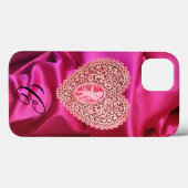 CUPID LACE HEART SILK PINK FUCHSIA CLOTH MONOGRAM Case-Mate iPhone CASE (Achterkant (horizontaal))