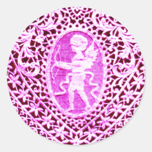 CUPID LACE HEARTdetail .roze Ronde Sticker