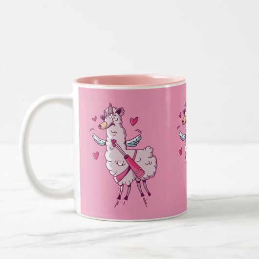 Cupid Llama voor Valentijnsdag Tweekleurige Koffiemok (Links)