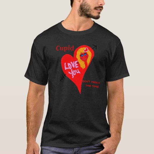 Cupid Mess Up Red Heart Love Funky Black T-shirt (Voorkant)