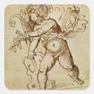 Cupid met een Violin door Domenico Campagnola Vierkante Sticker