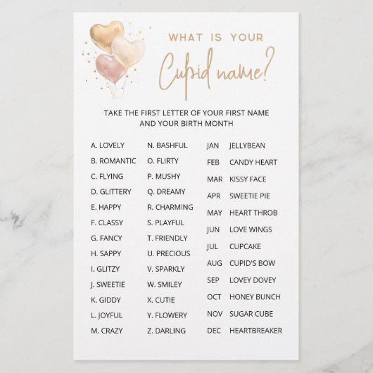 Cupid Name Game Valentijnsdag Party game (Voorkant)