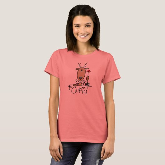 Cupid Reindeer Kerstoverhemden en cadeautjes T-shirt (Voorkant volledig)