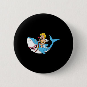 Cupid Riding Shark Valentijnsdag Fun Boys Meisjes  Ronde Button 5,7 Cm