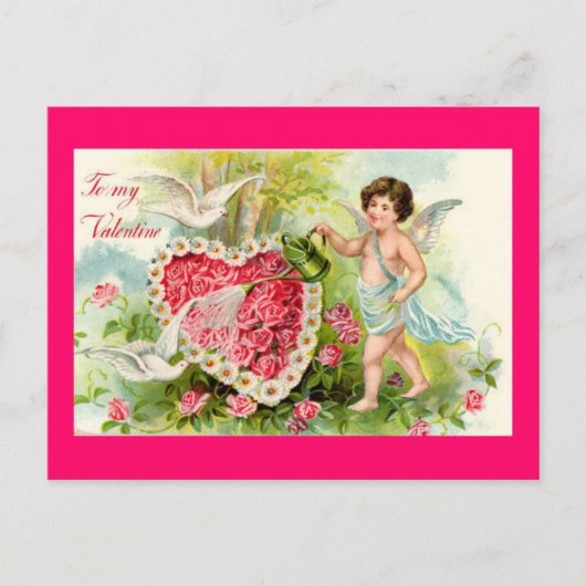 Cupid Valentijn Roze Briefkaart (Voorkant)