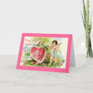 Cupid Valentijn roze rozen Kaart