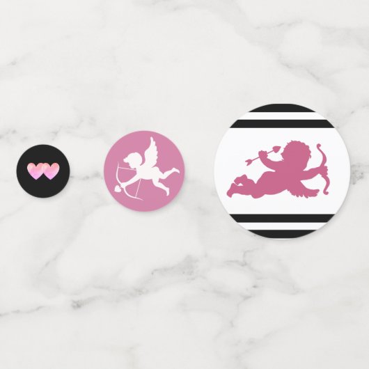 Cupid, zwanen op een zwarte en witte gestreepte br confetti (Achterkanten)