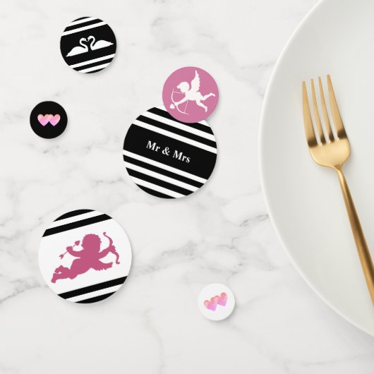 Cupid, zwanen op een zwarte en witte gestreepte br confetti (Groep)