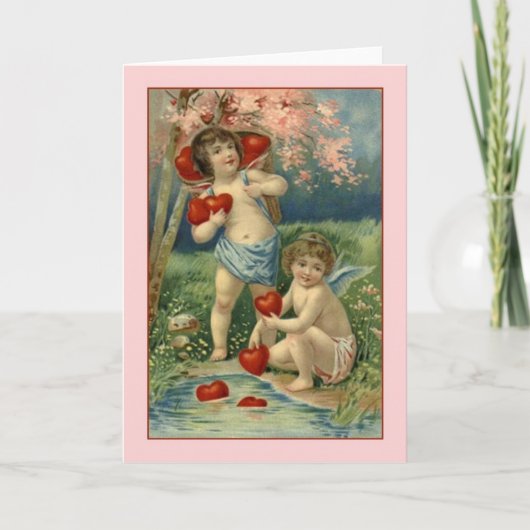 Cupides et Coeurs victoriens Carte Saint Valentin (Devant)