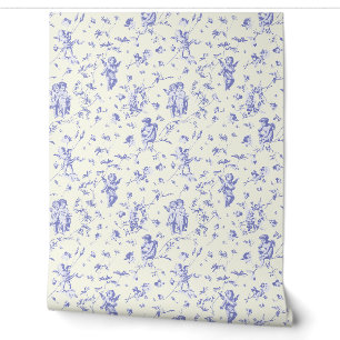Cupido Angels Floral Baby Blauw Toile Behang