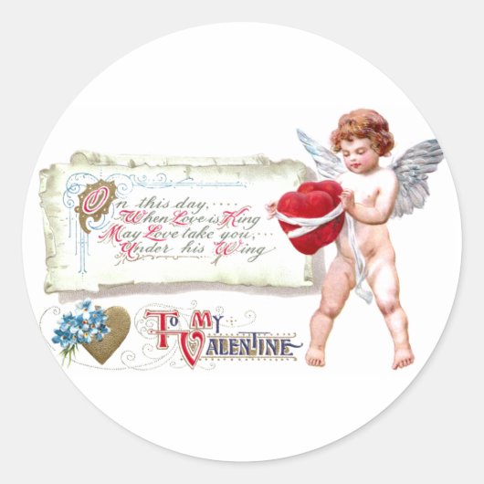 Cupido Binding Hearts als één  Valentijn Ronde Sticker (Voorkant)