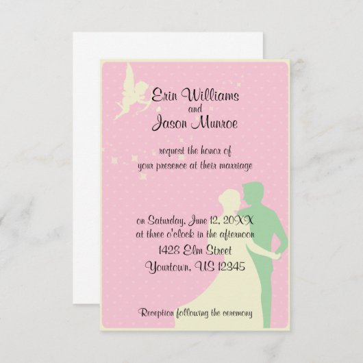 Cupido en dansend paar huwelijksuitnodiging kaart (Voorkant / Achterkant)