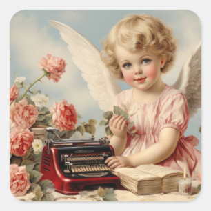 Cupido engel schrijft een liefdesbrief vierkante sticker