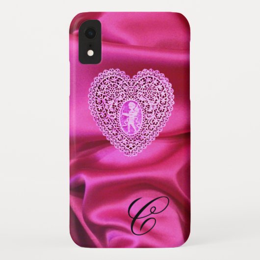 CUPIDO KANT HART ZIJDE ROZE FUCHSIA STOF MONOGRAM Case-Mate iPhone CASE (Achterkant)