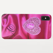 CUPIDO KANT HART ZIJDE ROZE FUCHSIA STOF MONOGRAM Case-Mate iPhone CASE (Achterkant (horizontaal))