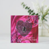 CUPIDO KANTEN HART OP ROZE FUCHSIA ZIJDE STOF KAART (Staand voorkant)