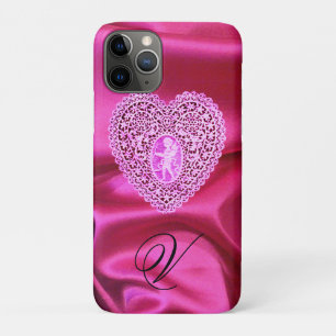 CUPIDO KANTEN HART ZIJDE ROZE FUCHSIA STOF MONOGRA iPhone 11 PRO HOESJE