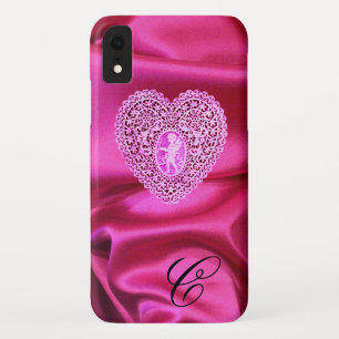 CUPIDO KANTEN HART ZIJDE ROZE FUCHSIA STOF MONOGRA iPhone XR HOESJE