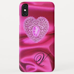 CUPIDO KANTEN HART ZIJDE ROZE FUCHSIA STOF MONOGRA iPhone XS MAX HOESJE