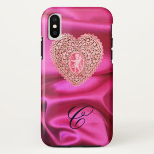 CUPIDO KANTEN HART ZIJDE ROZE FUCHSIA STOF MONOGRA iPhone XS HOESJE