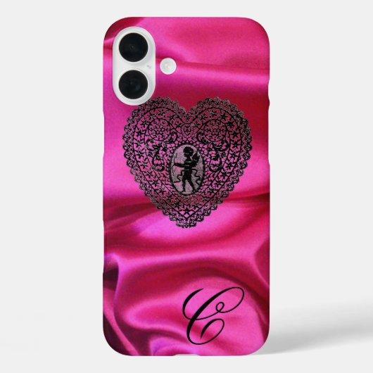 CUPIDO KANTEN HART ZIJDE ZWART FUCHSIA STOF MONOGR Case-Mate iPhone CASE (Achterkant)
