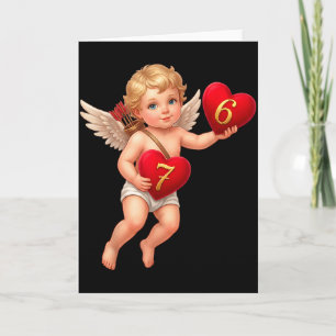 Cupido met 6 en 7 harten Valentijnsmeme Schattig  Kaart