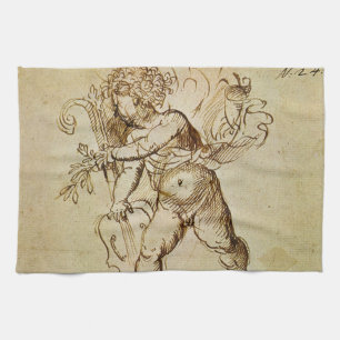 Cupido met een viool door Domenico Campagnola Theedoek