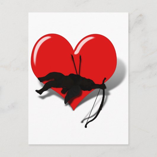 Cupido neer op zijn geluk briefkaart (Voorkant)