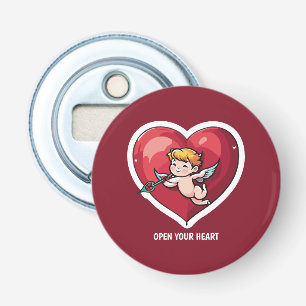 Cupido op Rode Hart Button Flesopener