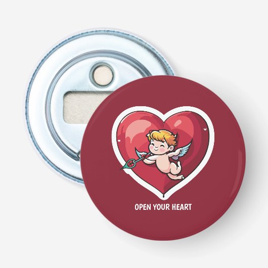 Cupido op Rode Hart Button Flesopener (Voorkant)
