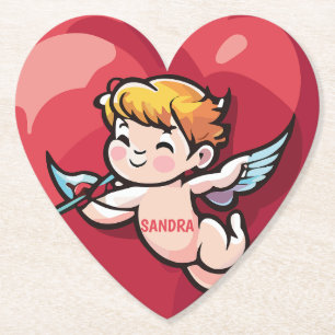 Cupido op Rode Hart Kartonnen Onderzetters