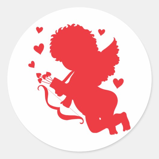 Cupido rood silhouet ronde sticker (Voorkant)