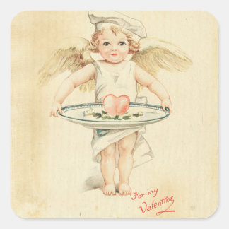 Cupido Valentijnsdag  Engel Rood Hart Oud Vierkante Sticker