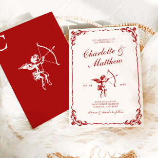 Cupido's Arrow Red Vintage Wedding Kaart