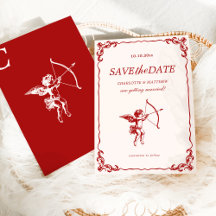 Cupido's Arrow Red Vintage Wedding Save the Date