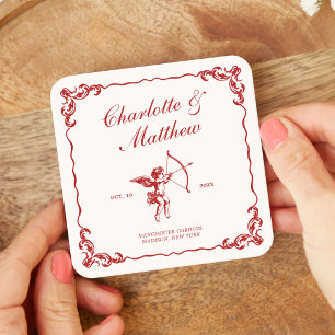 Cupido's Arrow Red Vintage Wedding Vierkante Kartonnen Onderzetter