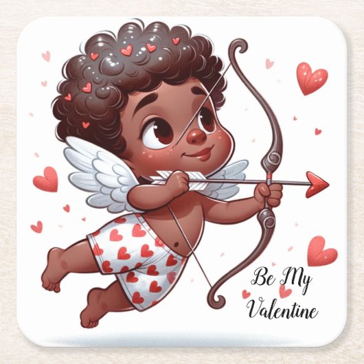 Cupido's charme is mijn Valentijn Vierkante Kartonnen Onderzetter (Voorkant)