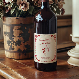 Cupido's Pijl Rood Vintage Bruiloft Wijn Etiket