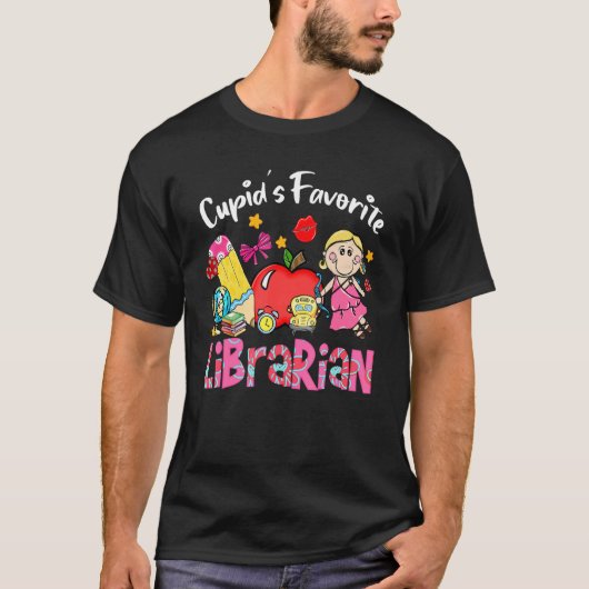 Cupid's Favorite Libararian Apple Cute Cupid Valen T-shirt (Voorkant)