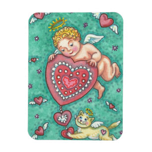 CUPID'S HEART ANd KITTEN VALENTIJN MAGNET Magneet