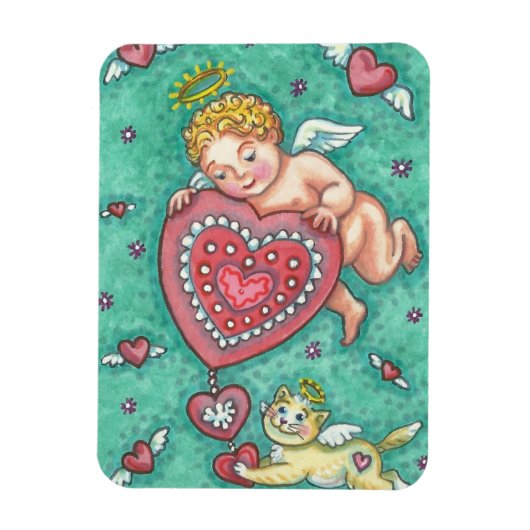 CUPID'S HEART ANd KITTEN VALENTINE MAGNET (Vertical)