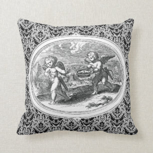 Cupids in een Antiek landschapsgravure Kussen