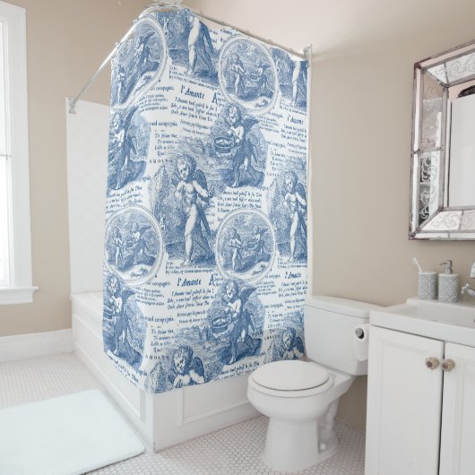 Cupids in Love Romantic French Toile Blue Douchegordijn (In situ)