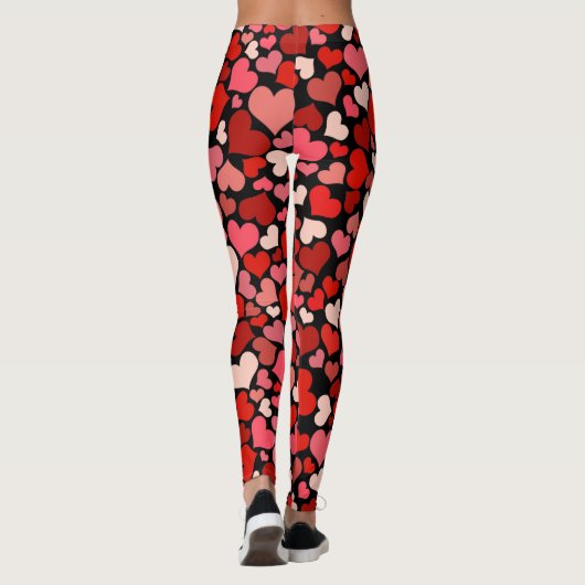 Cupid's Love Hearts Red Pink Valentijns Black Leggings (Achterkant)