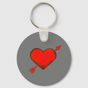 Cupid's Pijl Rood op Grijze Knop Sleutelhanger