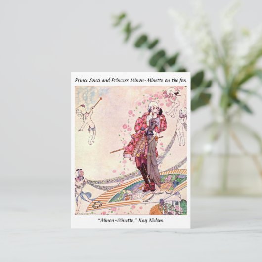 Cupids, prinses en prinses op een magische fan briefkaart (Staand voorkant)