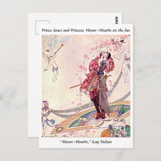 Cupids, prinses en prinses op een magische fan briefkaart (Voorkant / Achterkant)