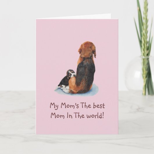 Cuppy beagle cudling mom dog with verse kaart (Voorkant)