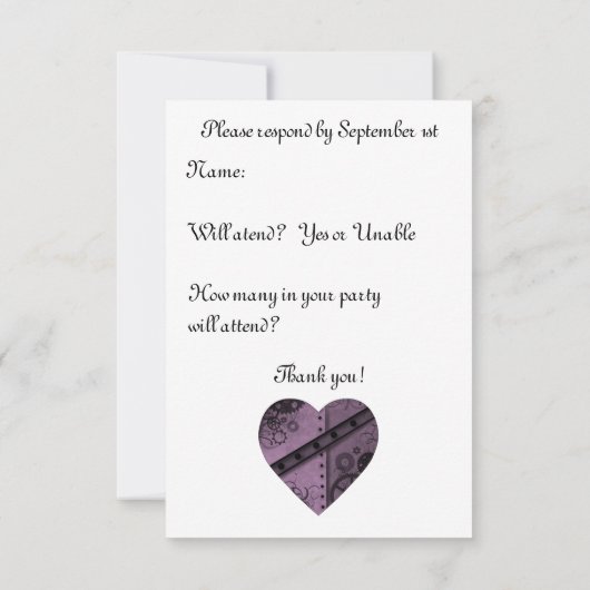 Cur de engrenages violets RSVP mariage élégant (Dos)